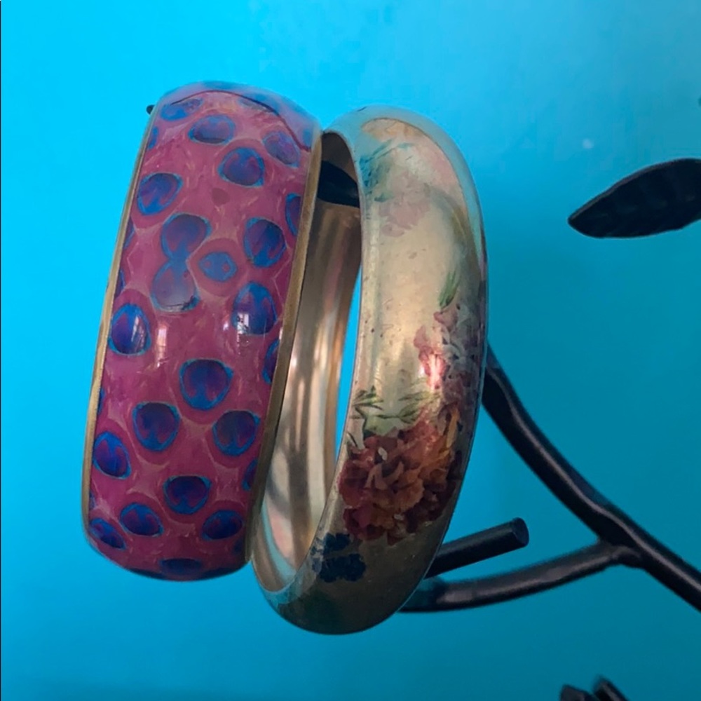 Peacock and Floral Bangles - 2 piece set